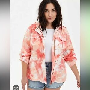 Torrid women’s size 1 orange peach and white tie-dye twill anorak EUC